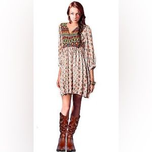UMGEE Women's Boho Chic Paisley Peasant Print Tribal Baby Doll Dress L FREE SHIP
